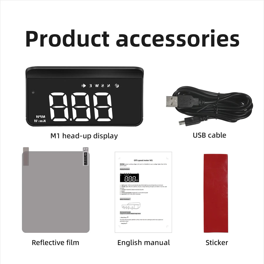 M1 HUD GPS Car Head Up Display on-board Computer Windshield Projector Digital Speedometer KMH MP - Automotive LED Light