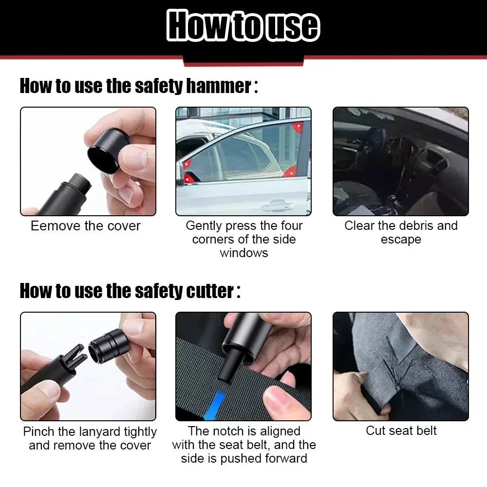 Aluminum Alloy Car Emergency Safety Hammer, Automatic Window Breaker with Hidden Seat Belt Cutte - Automotive LED Light