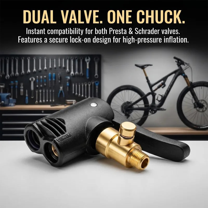 Metal Air Chuck Durable Universal 2-in-1 Bicycle Pump Nozzle Adapter Valve Connector for Car Mot - Automotive LED Light