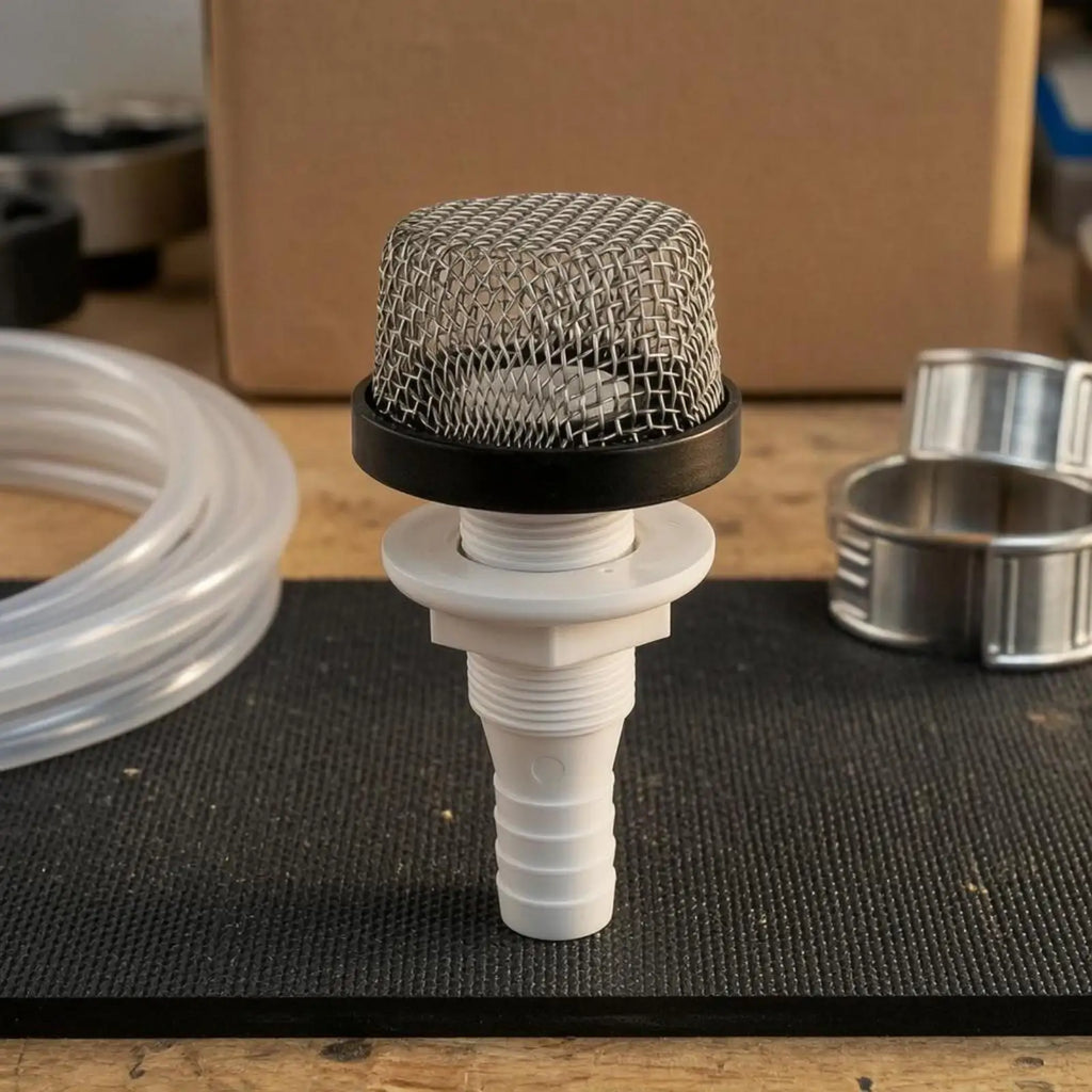 Marine Live-Well Pump Inlet Filter Hose Barb Threaded Inlet Filter White Plastic - Automotive LED Light