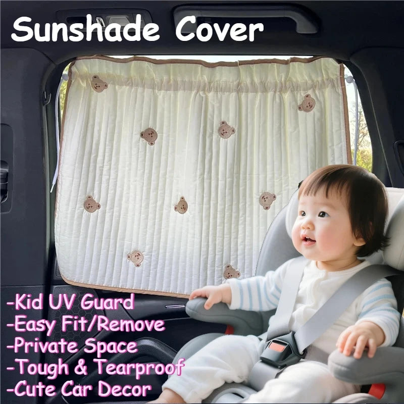 Cute Cartoon Embroidered Thickened Cotton Baby Car Window Sunshade Cover UV Protection Suction C - Automotive LED Light