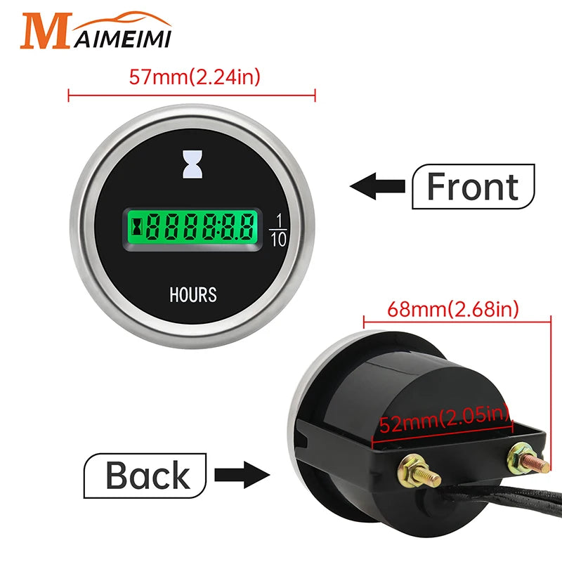 52mm Electronic Hour Meter Green LED Digital Hours Gauge Counter Universal for Motorcycle Car Ma - Automotive LED Light