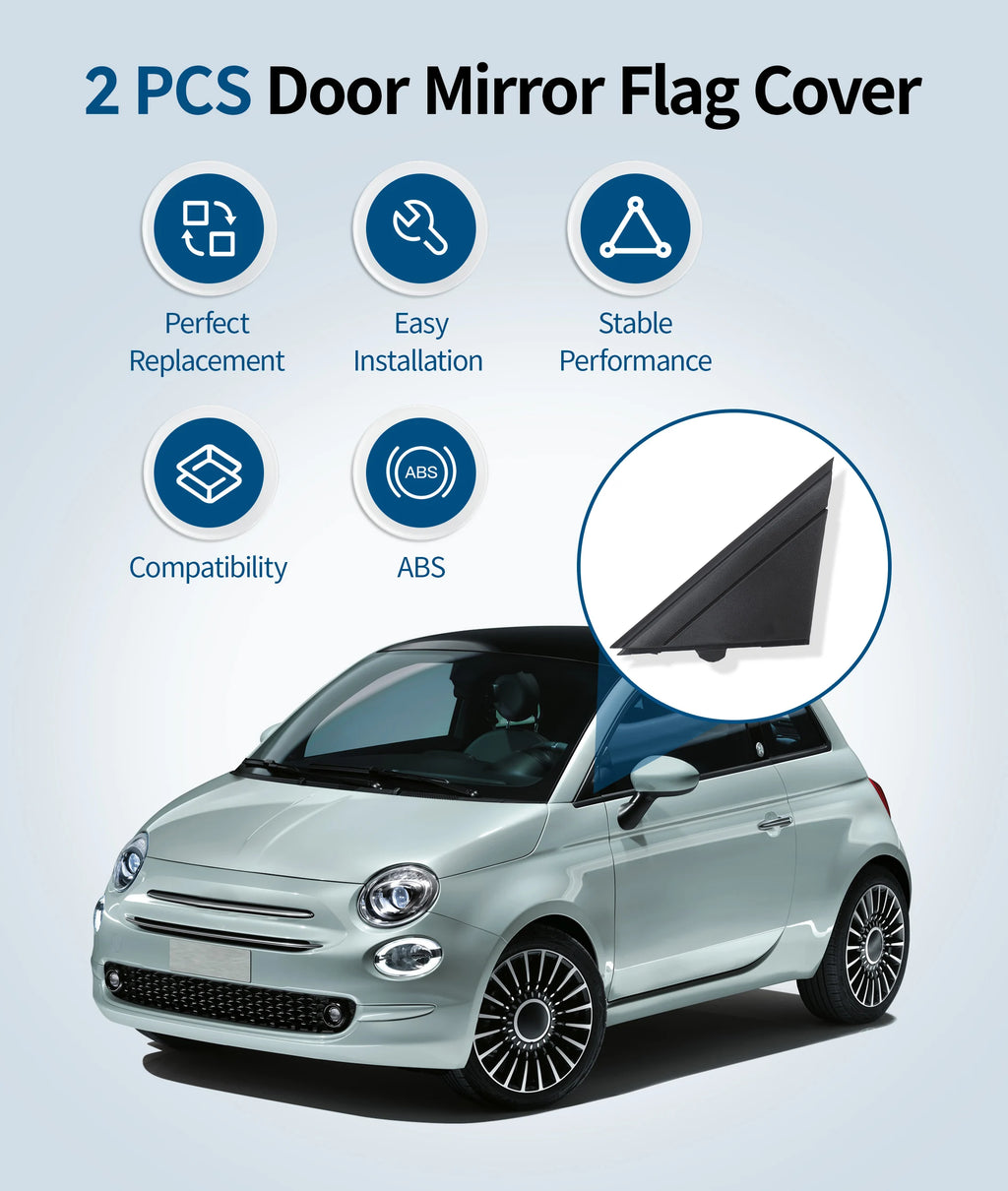 Molding Door Mirror Triangle Plate Cover For FIAT 500 2012-2017 Flag Cover Front for FIAT 2012-2017 - Automotive LED Lig