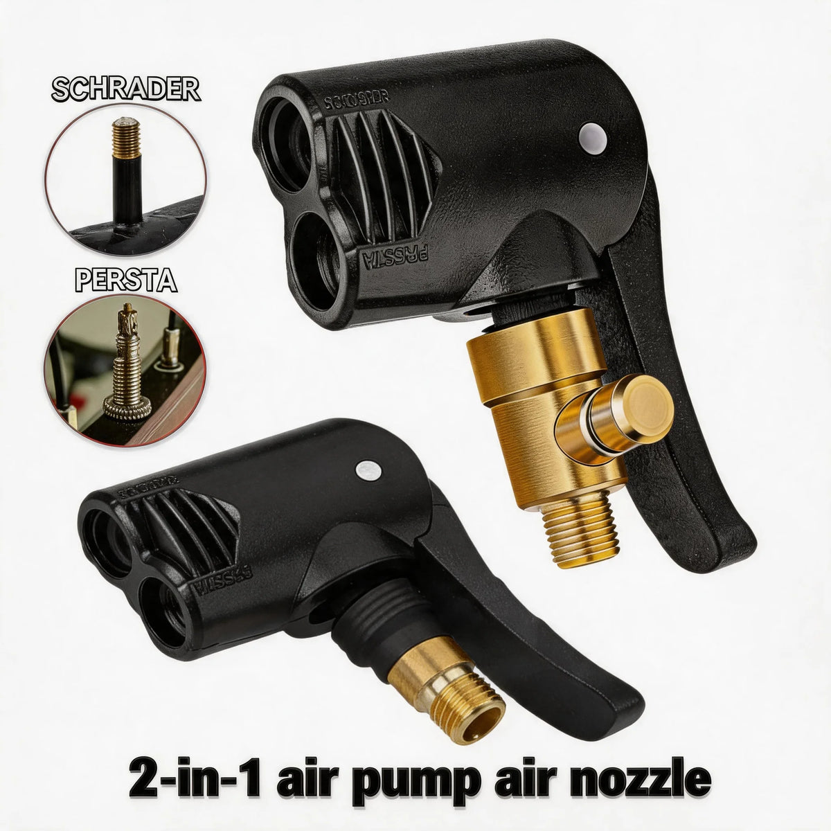 Metal Air Chuck Durable Universal 2-in-1 Bicycle Pump Nozzle Adapter Valve Connector for Car Mot - Automotive LED Light