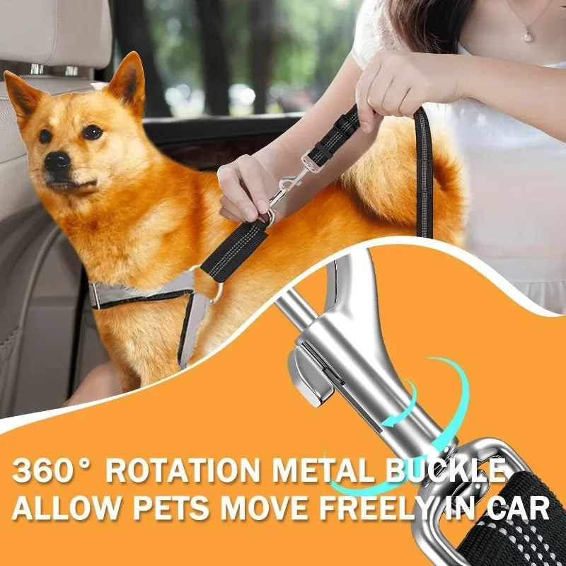 2 in 1 Heavy-Duty Elastic Dog Car Seat Belt Safety Harness, Crash Tested for Pets, Adjustable Tr - Automotive LED Light
