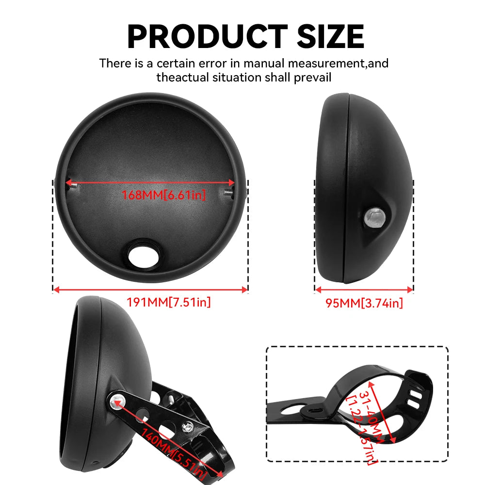 Motorcycle LED Headlight Housing 7 Inch Retro Modified Headlight Base LED Headlight Shell Base S - LED Motorcycle Light