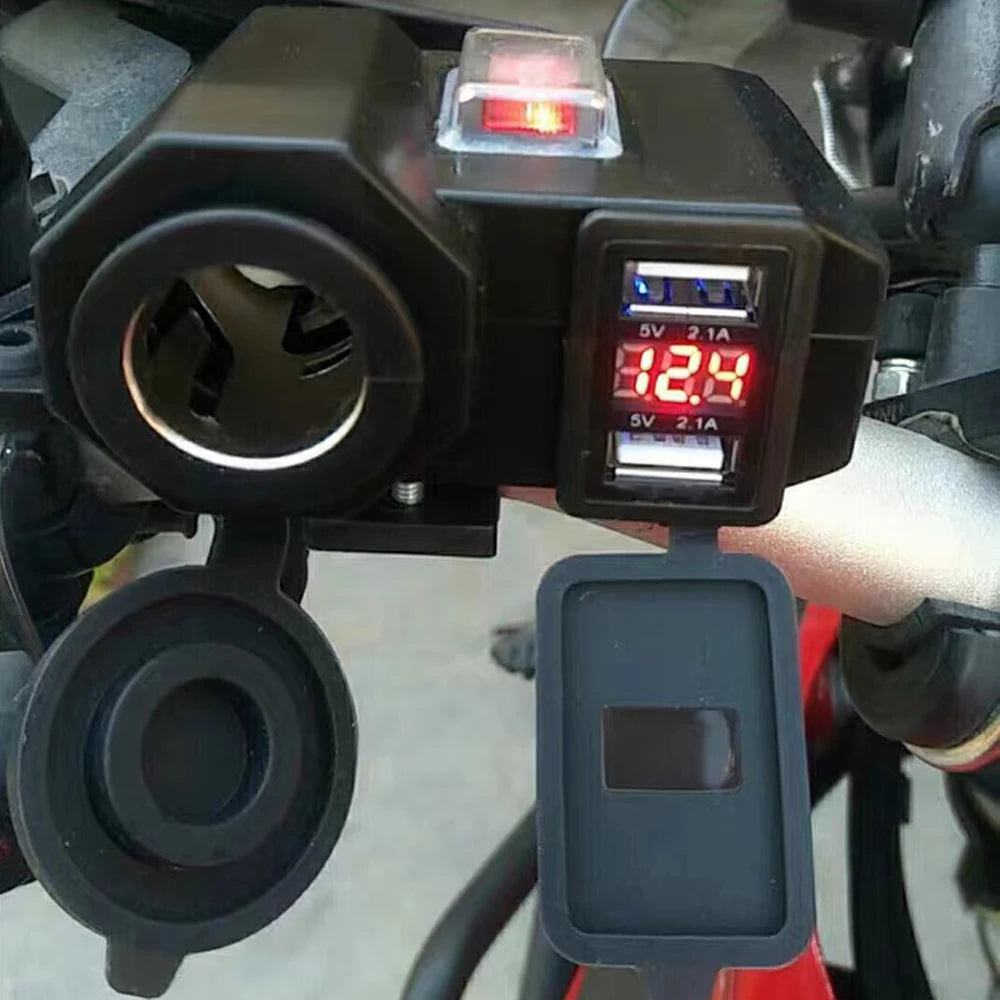 24V 12V Motorcycle USB Chargers 3.0 2.1A Cigarette Lighter Port Volt Switch Cover Cell Phone Pow - Automotive LED Light