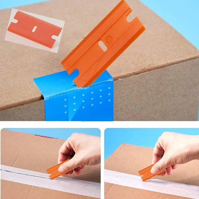 100 Pieces Two Cutting Plastic Razor Blade Label Clean Razor Glue Remover Window Glass Clean Scr - Automotive LED Light