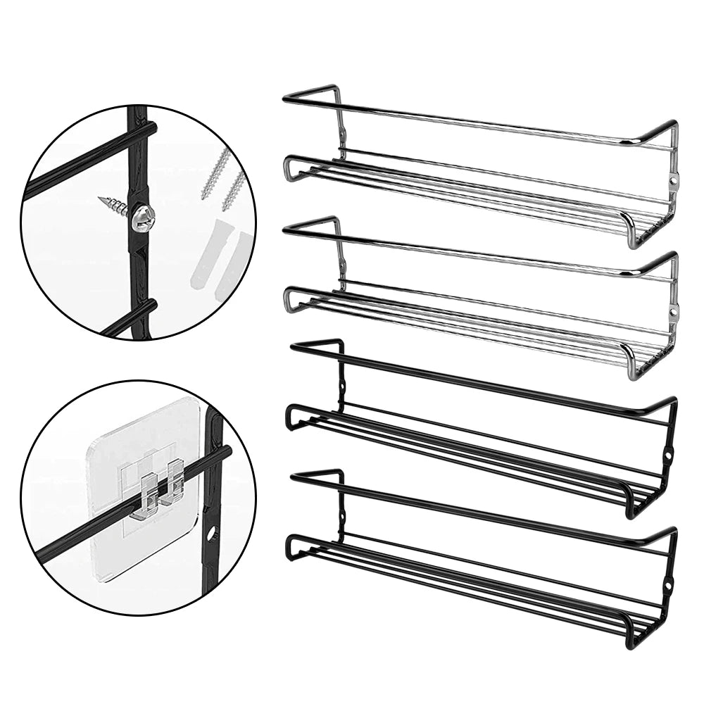 2 Pcs Metal Hanging Racks Seasoning Shelf Kitchen Organizer Spice Jar Storage Rack Single Layer  - Automotive LED Light