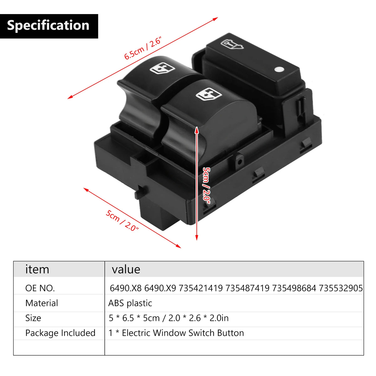 Car Electric Window Switch Button for Citroen Relay Fiat Doblo Ducato Peugeot Boxer 735421419 - Automotive LED Light