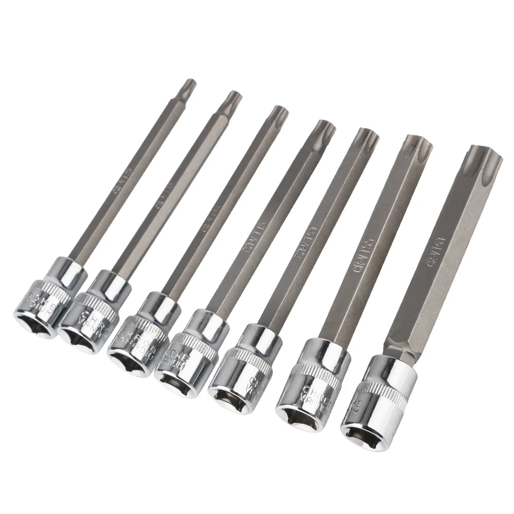 7Pcs Car Removal Tools Torx Bit Socket Wrench Set CRV Steel Extra Long T25, T30, for T30 T55 T25 - Automotive LED Light