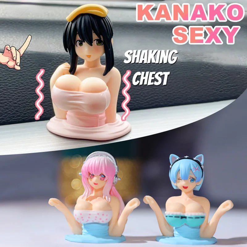 Sexy Kanako Chest Shaking Girls Car Ornaments Cartoon Kawaii Anime Statue Car Dashboard Sexy Dol - Automotive LED Light