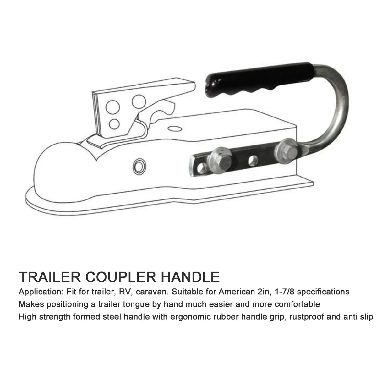Trailer Coupler Handler 2x3in Hand Handle Lift Handle Durable Connector for Campers Construction - Automotive LED Light