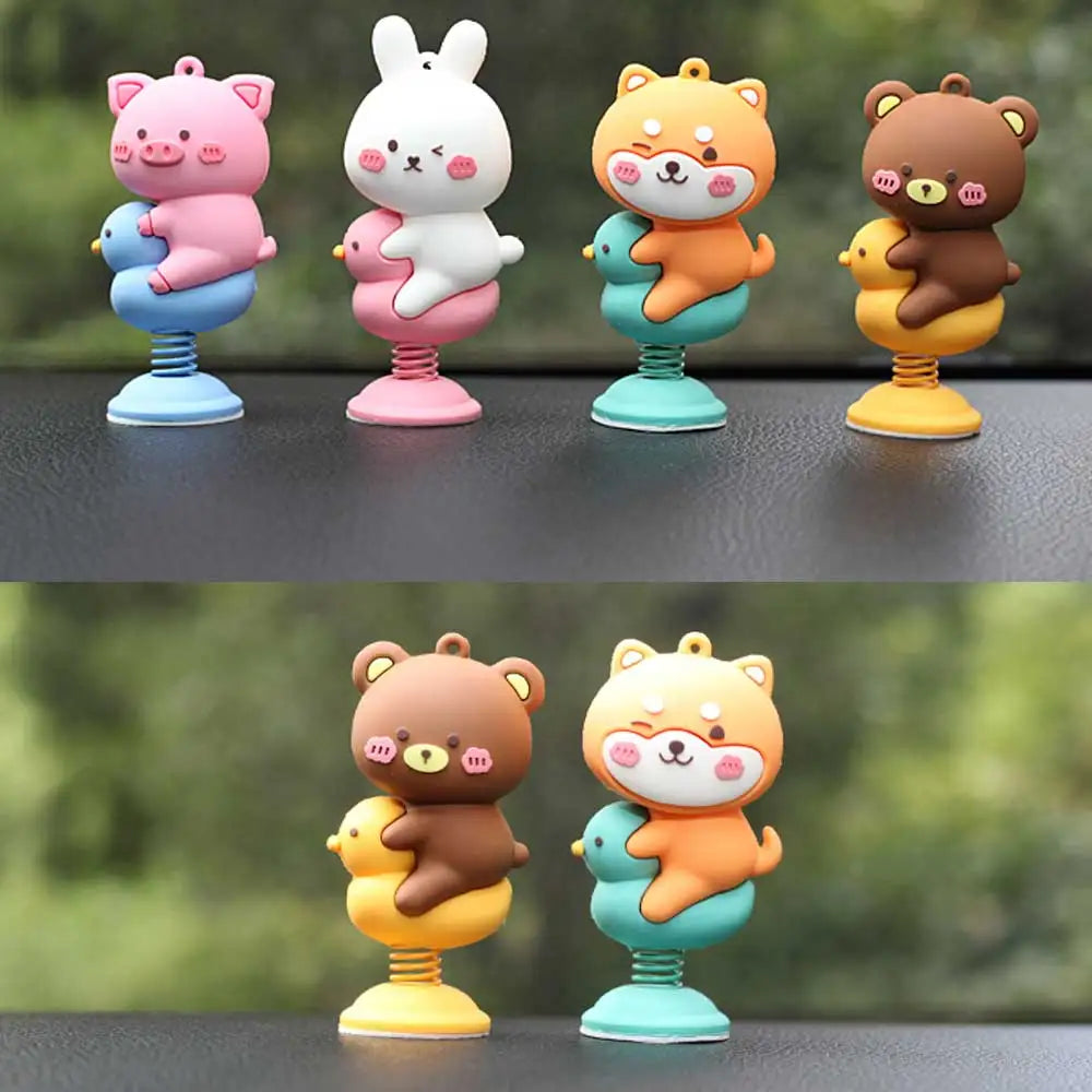 Car Panel Dashboard Decoration Cartoon Animal Shaking Head Spring Toys PVC Car Ornament Doll Aut - Automotive LED Light