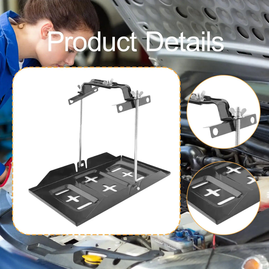 Battery Hold Down Tray Kit, Metal Solid Storage Battery Holder for Automobile, Marine - Automotive LED Light