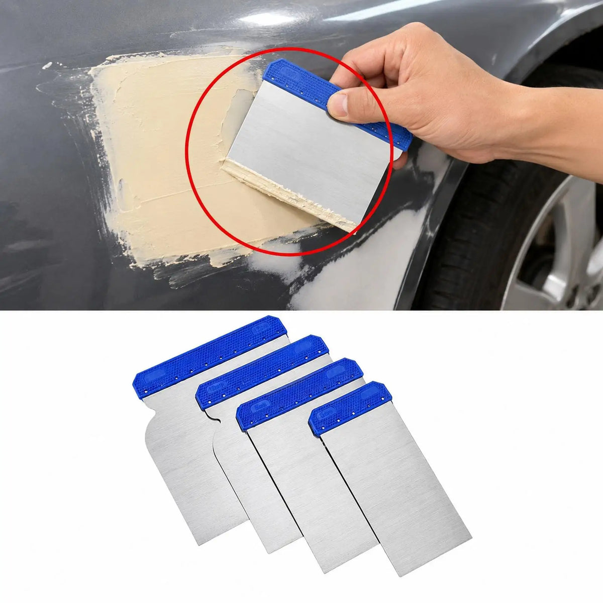 4Pcs Car Body Filler Spreader Decal Squeegee Tool for Wall Sanding DIY - Automotive LED Light