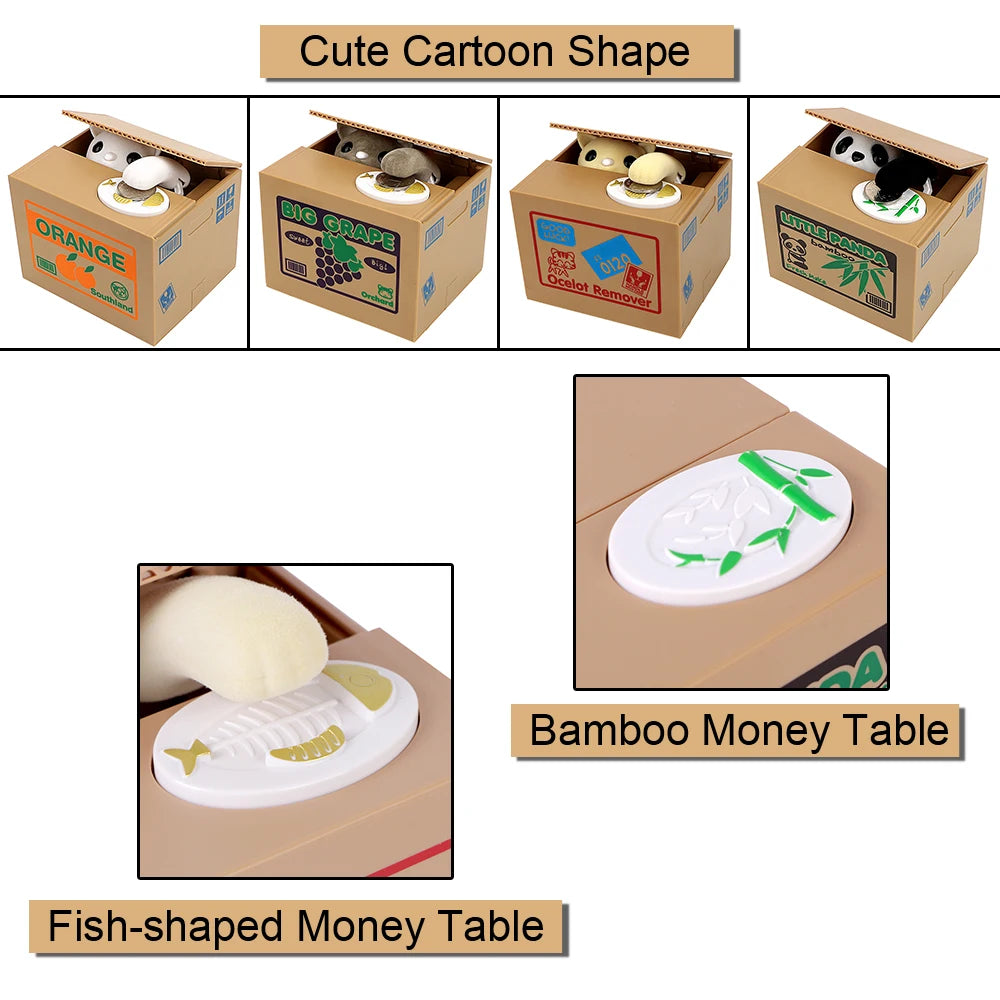 Piggy Banks Cute Automated Panda Cat Steal Coin Bank Plastic Electronic Money Boxes Money Saving - Automotive LED Light