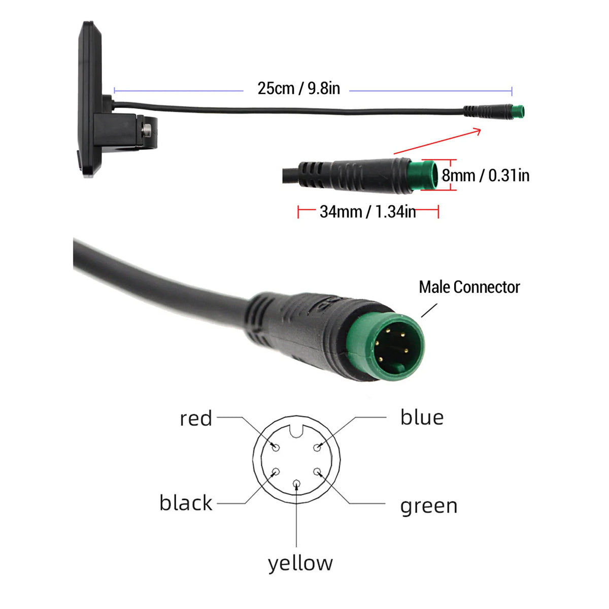 1Pc Electric Bike Display Meter Electric Scooter Panel Screen 5 Cores Rain Proof Connector Accur - Automotive LED Light