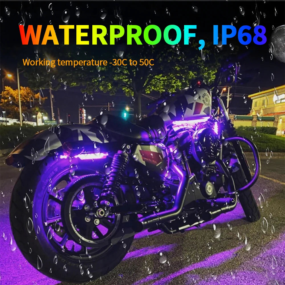 RGB Wireless Remote Control Motorcycle LED UnderGlow Neon Strip Light Kit For Harley Yamaha Car  - LED Motorcycle Light
