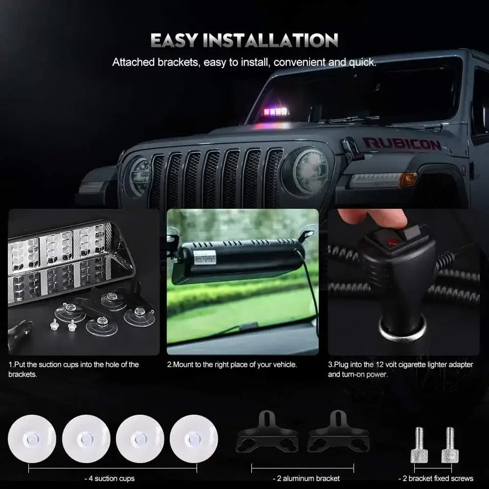 32 LED Car Strobe Lights For Emergency Flash Warning Lamp Windshield Bar Auto Assembly Red Blue  - Automotive LED Light