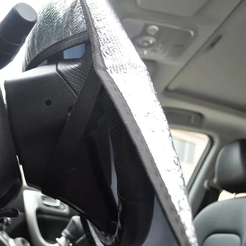 Universal Car Steering Wheel Sun Shade Silver Foldable Double Thick Anti UV Sunscreen Cover For  - Automotive LED Light