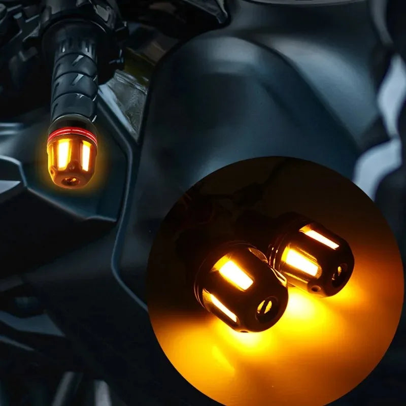 1Pair Motorcycle Handlebar End Light 12V LED Strobe Lamp DRL Driving Light Waterproof Side Warni - LED Motorcycle Light