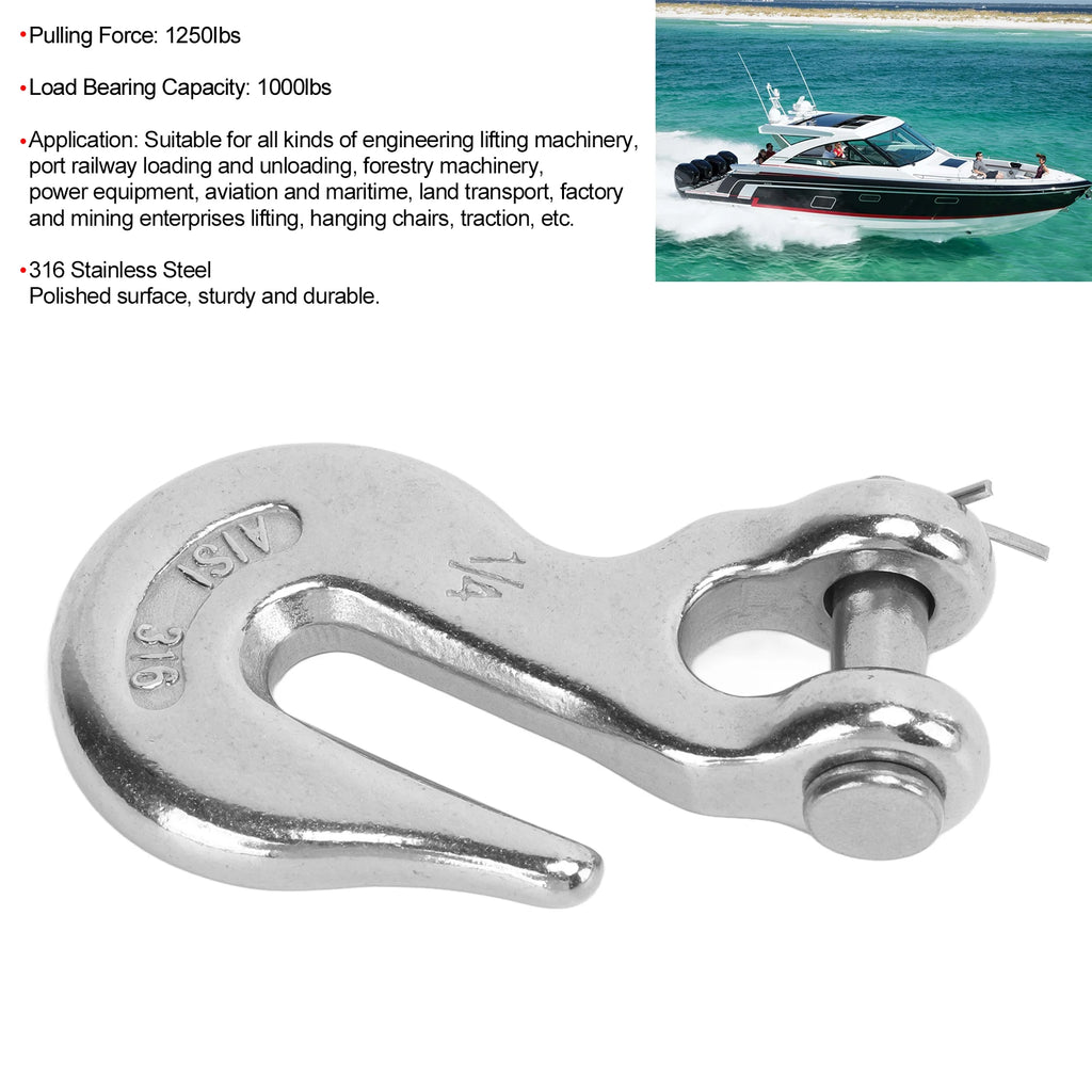 Clevis Hook Marine Boat Slip Lifting Hook 1/4in 1000lbs Load Bearing Capacity 316 Stainless Stee - Automotive LED Light