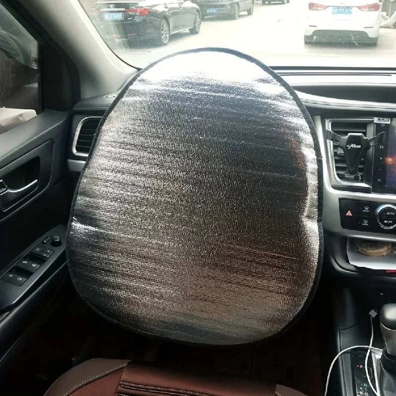 Universal Car Steering Wheel Sun Shade Silver Foldable Double Thick Anti UV Sunscreen Cover For  - Automotive LED Light