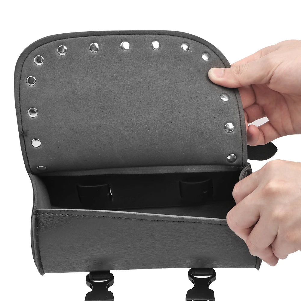 Motorcycle Fork PU Leather Travel Pouch Waterproof Tool Bags Saddle Bag Vintage Tail Bag Luggage - Automotive LED Light