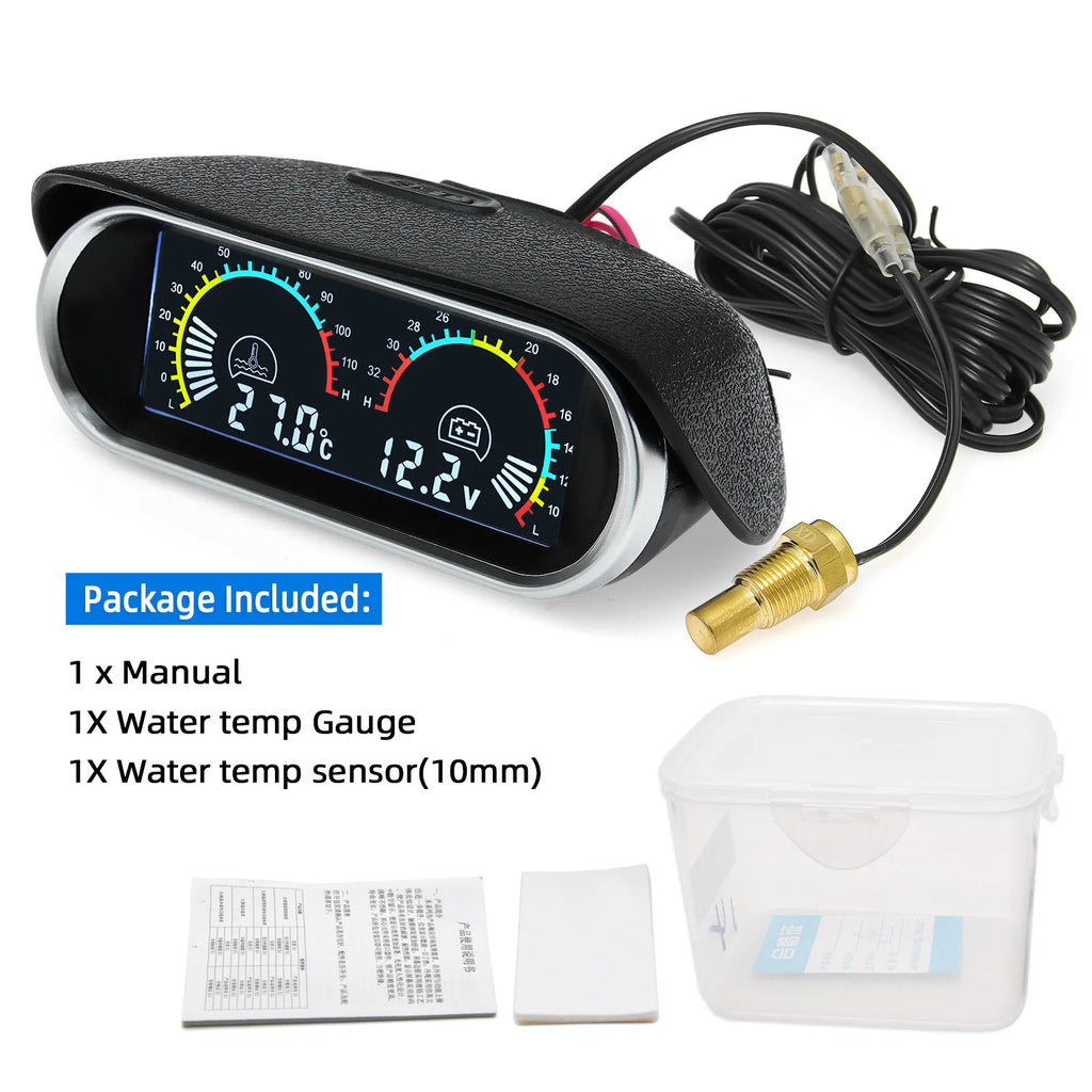 2 in 1 Digital LCD Car Gauges Water Temperature Gauge with 10mm sensor+Voltmeter Voltage Gauges  - Automotive LED Light