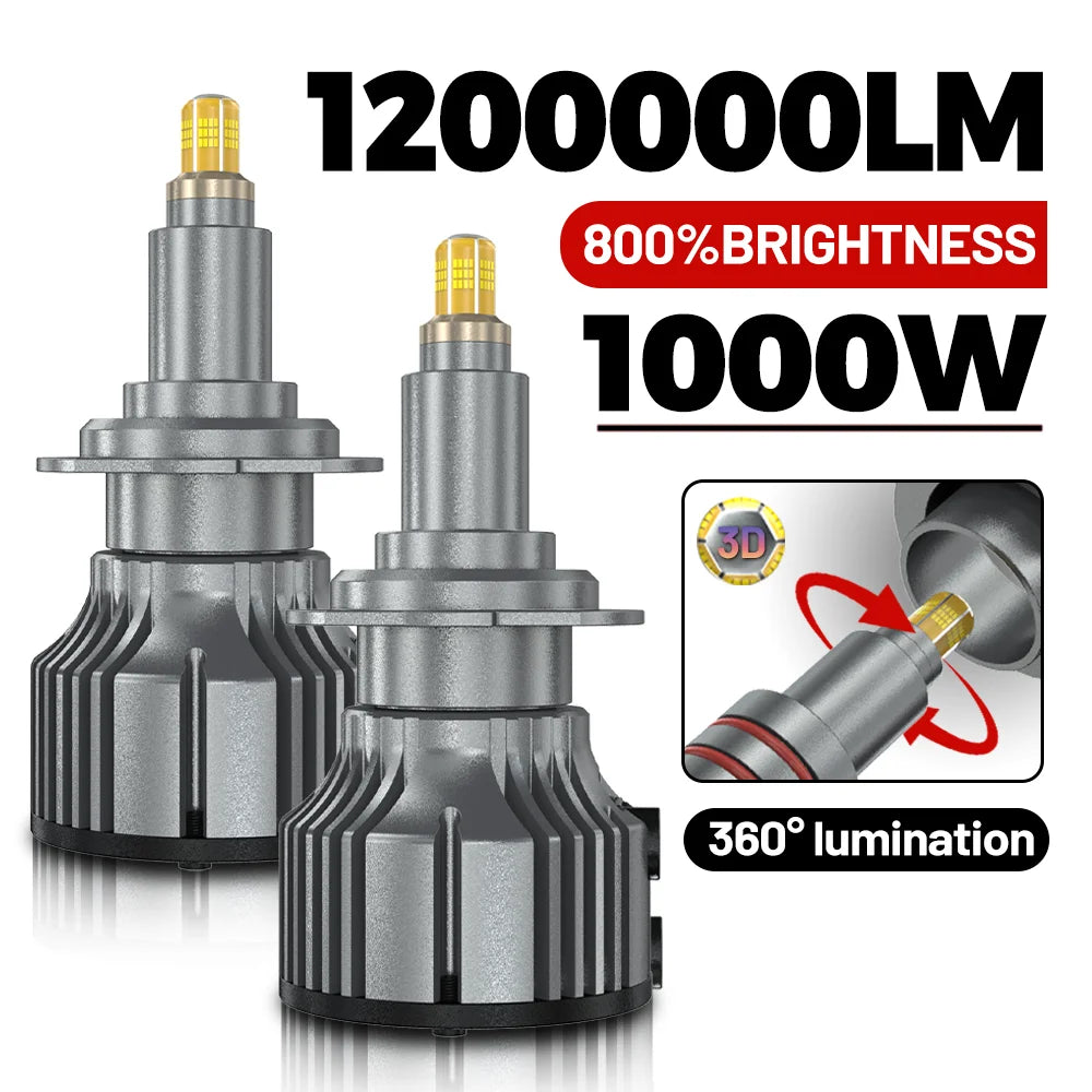 2Pcs H7 H11 LED Canbus 1000W 12000000LM 6000K LED H1 H8 H9 9005 HB3 9006 HB4 901 for HIR2 H11 HB4 - Automotive LED Light