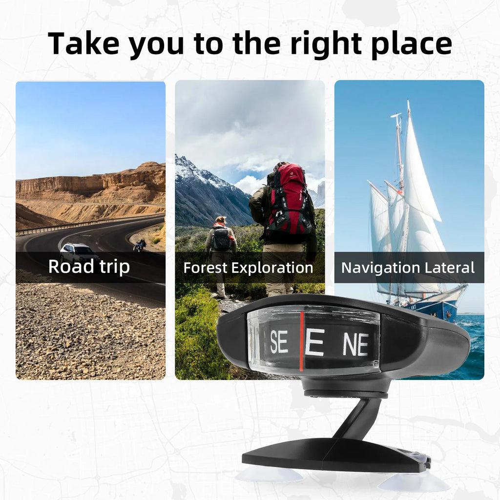 AD Navigation Compass Adjustable Suction Cups Ornament Vehicle Mounted Accessories Auto Compass  - Automotive LED Light