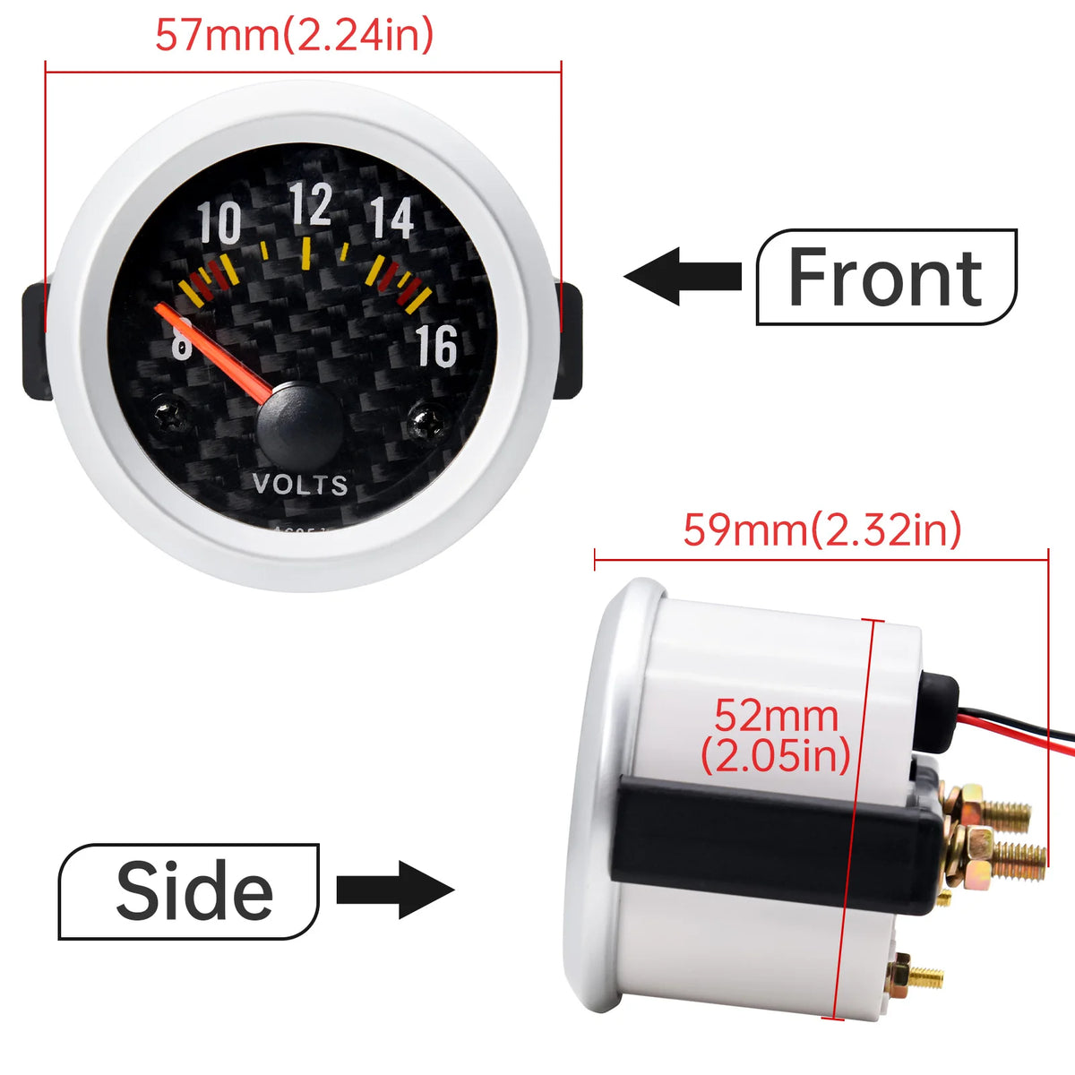AD 52mm Voltmeter Gauge VOLT Meter 12V Auto Instrument Voltage Meters 8~16V Meter Painel Univers - Automotive LED Light