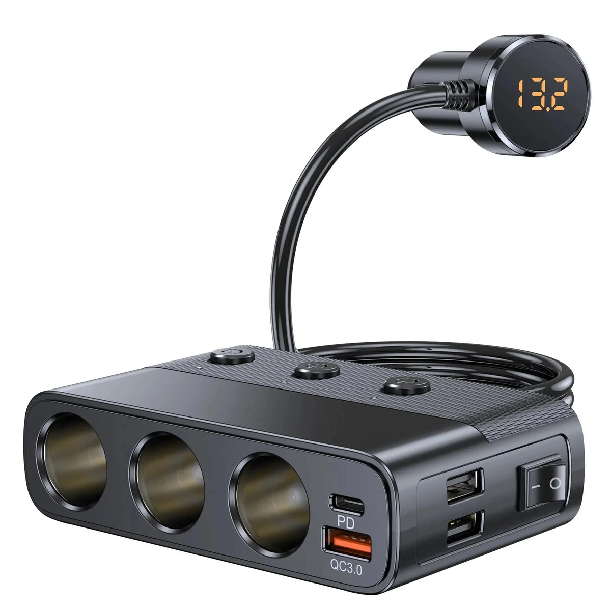 127W 7-in-1 Car Charger Splitter PD30W QC3.0 cigarette Lighter Adapter Car Cigarette Lighter Soc - Automotive LED Light