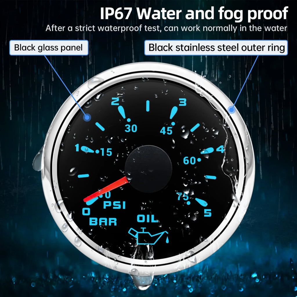 Marine Car Boat 52mm Oil Pressure Gauge+Sensor 0-5Bar 0-10Bar 7 Color Backlight Oil Press Meter  - Automotive LED Light
