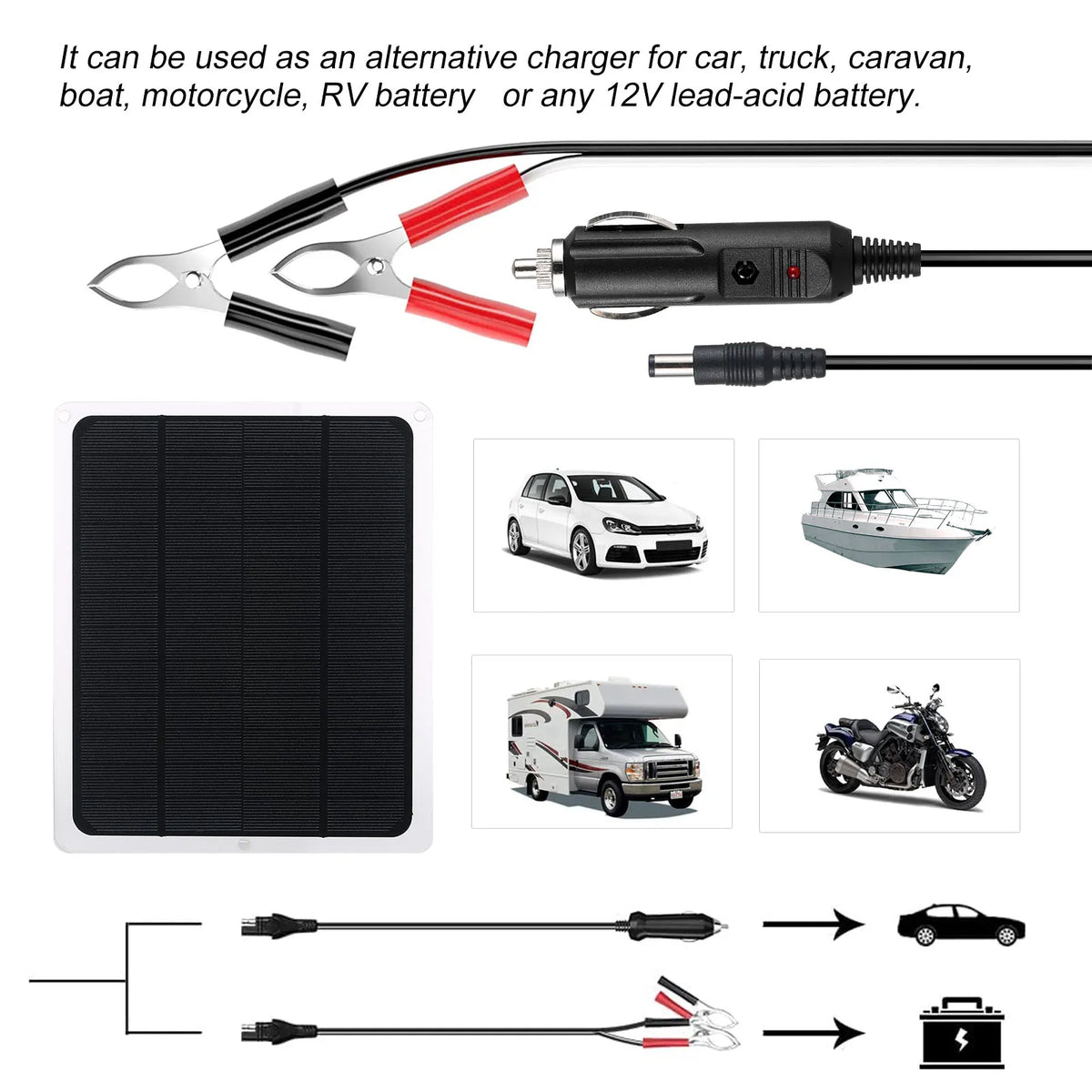 Solar Battery Trickle Charger Maintainer 12V Portable Waterproof Solar Panel Trickle Charging Ki - Automotive LED Light