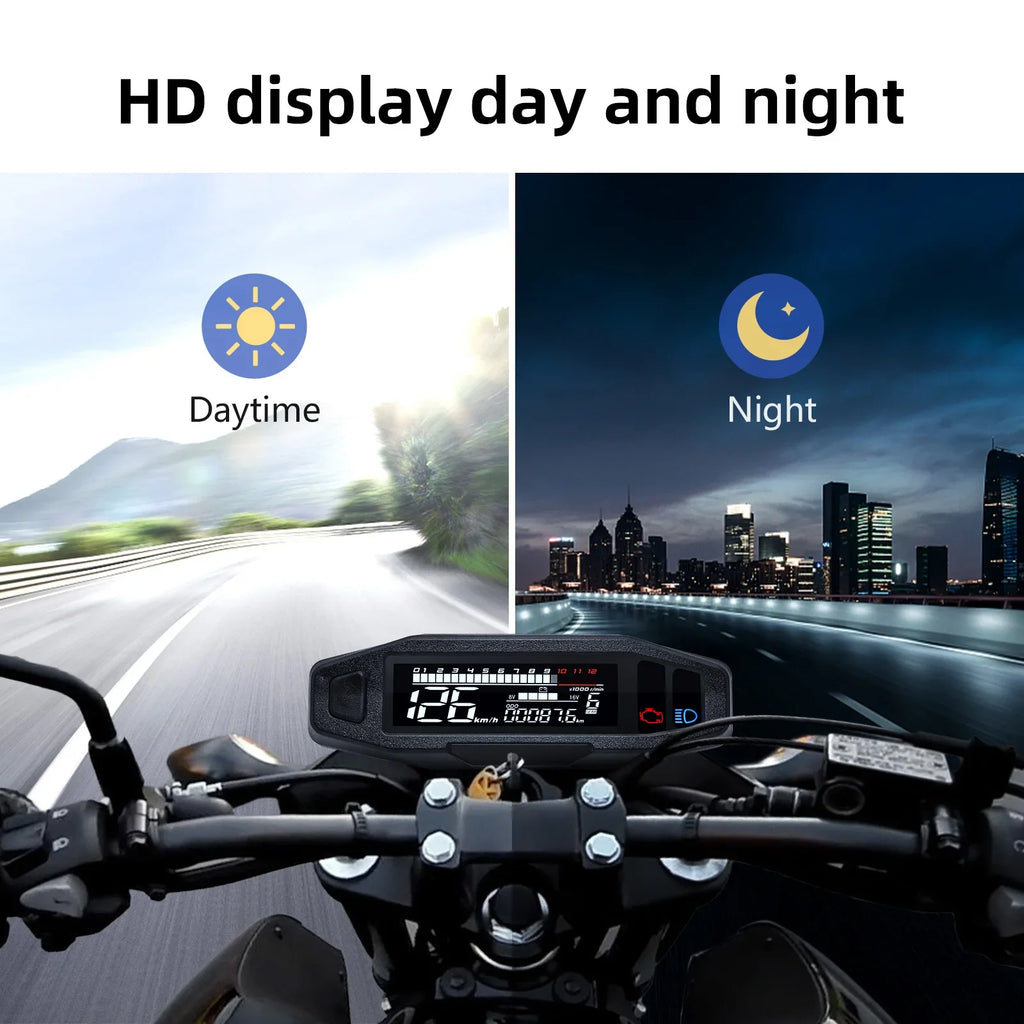 Universal RPM Motorcycle Speedometer LED Digital Dashboard Km/h MPH Odometer Oil Gauge Tachomete - Automotive LED Light