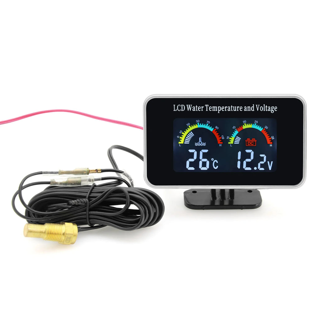 HD Digital Voltmeters 2 IN 1 Auto Gauges Water Temperature Gauge Thermometer Indicator 12V Volt  - Automotive LED Light