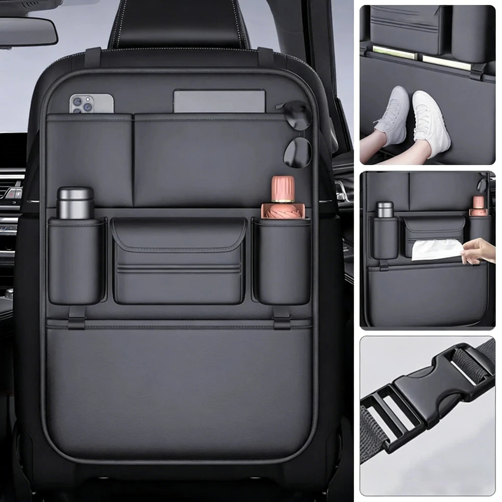 HOMEFISH 6-Pocket Car Seat Back Storage Bag Wear-Resistant Car Backseat Organizer Tissue/Cup Hol - Automotive LED Light