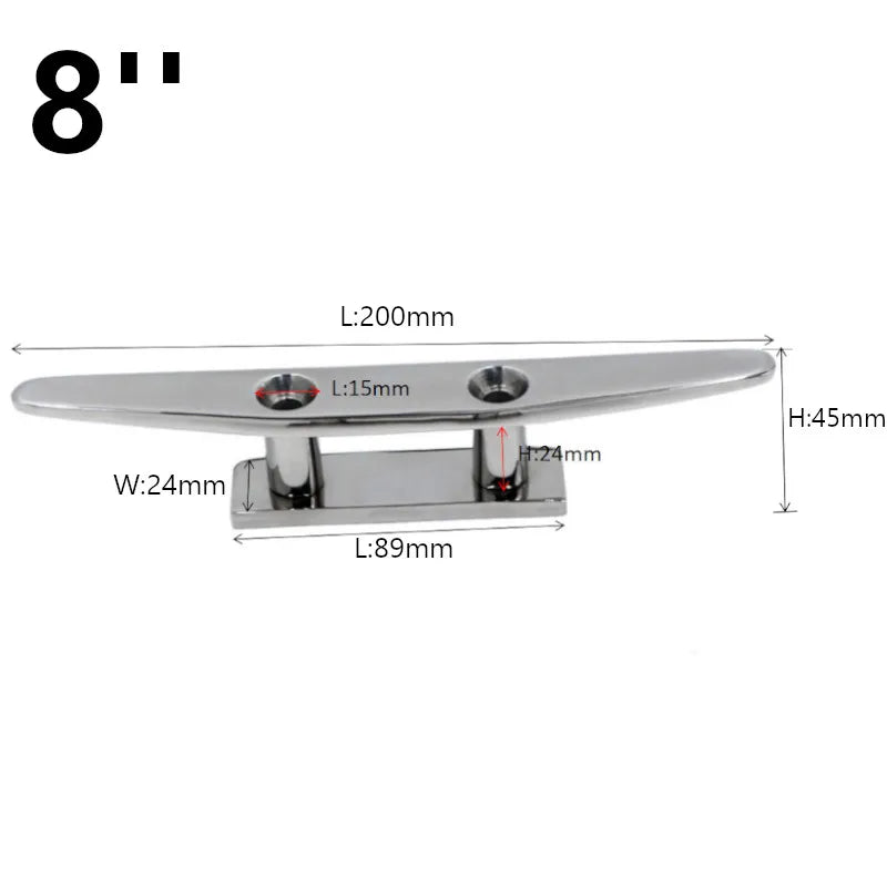 4' 5' 6' 8' Low Flat Cleat 316 Stainless Steel 2 Hole Hardware Boat Cleats for Marine Boat Deck  - Automotive LED Light