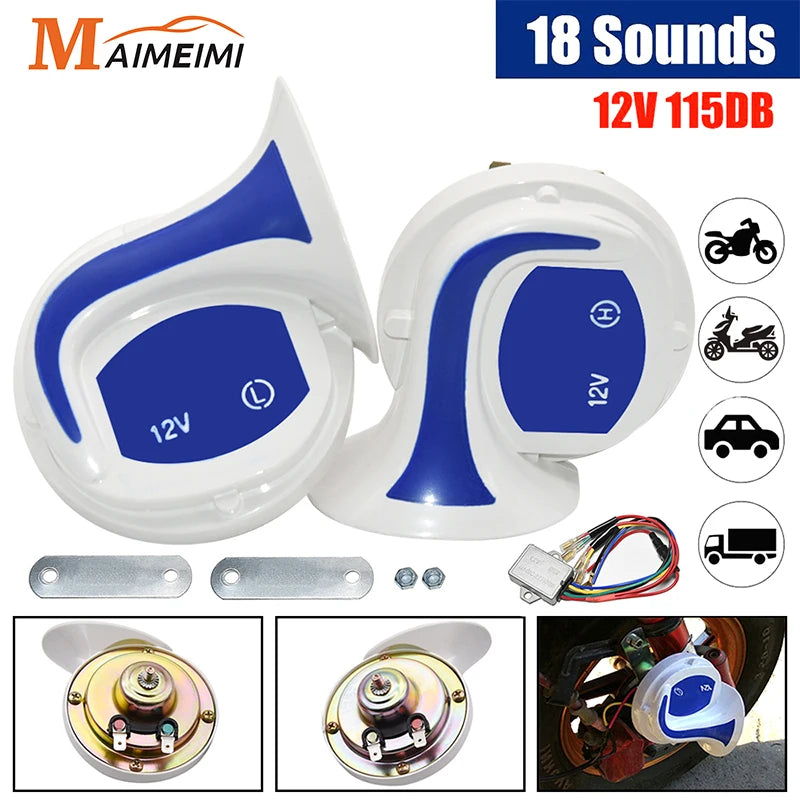 12V Motorcycles Horn Speaker Digital Electric Siren Loud Air Snail Horn Magic 18 Sounds Security - Automotive LED Light