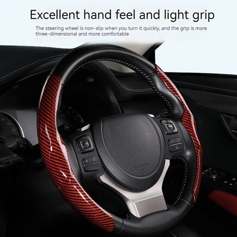 36cm Carbon Fiber Car Steering Wheel Cover Non-slip Sports Ultra-thin Card Cover Summer Auto Han - Automotive LED Light