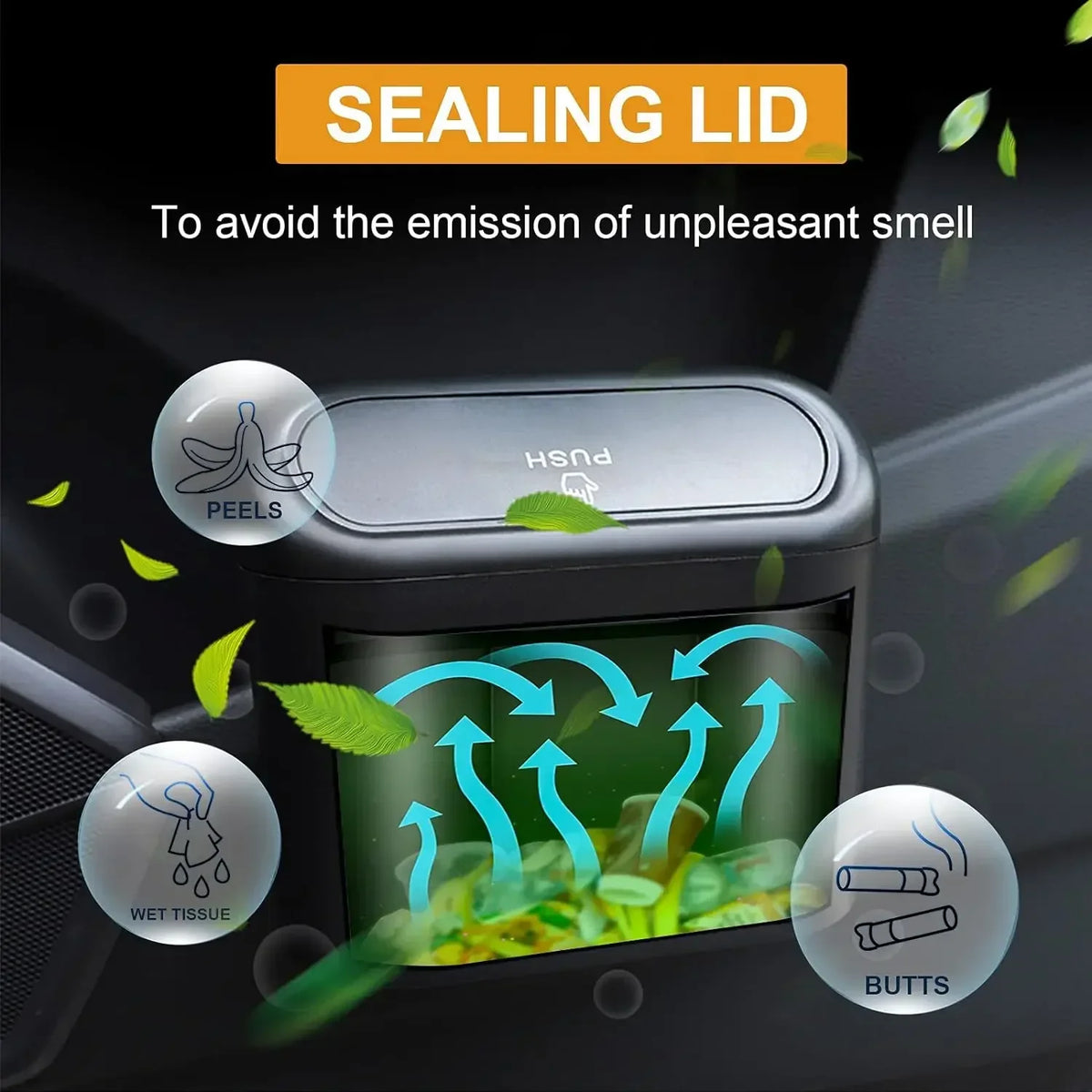 Car Trash Can with Lid Hanging Dustbin Garbage Box Car Interior Storage Case Trash Door Seat Cli - Automotive LED Light