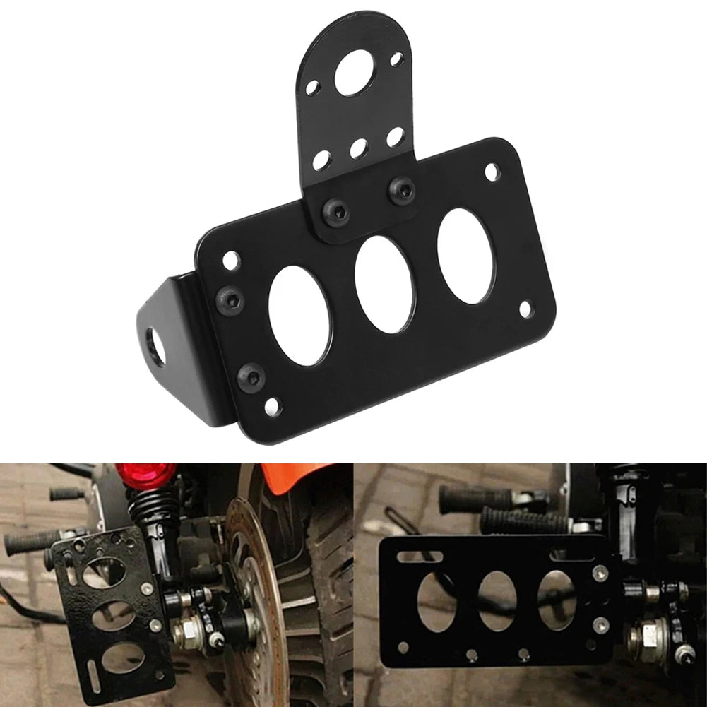 Black Motorcycle Side Mount License Plate Bracket Tail Light Holder For Harley Cruiser Bobber Ch - LED Motorcycle Light