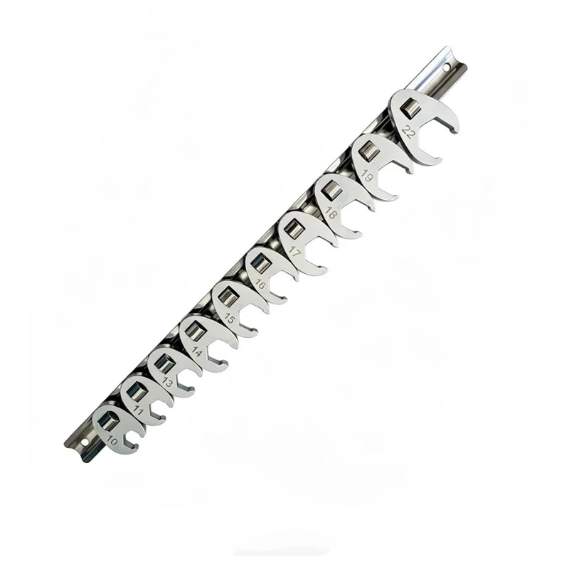 10Pcs 3/8in Drive Crowfoot Wrench Set 10-22mm Metric Nut Wrench Tool Kit Open End Wrench Set - Automotive LED Light