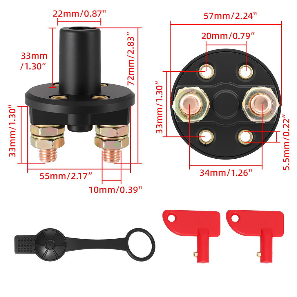 AD Car Power Switch 12V Main Cut Off Kill Switch Vehicle Modified Isolator Disconnector Red Key  - Automotive LED Light