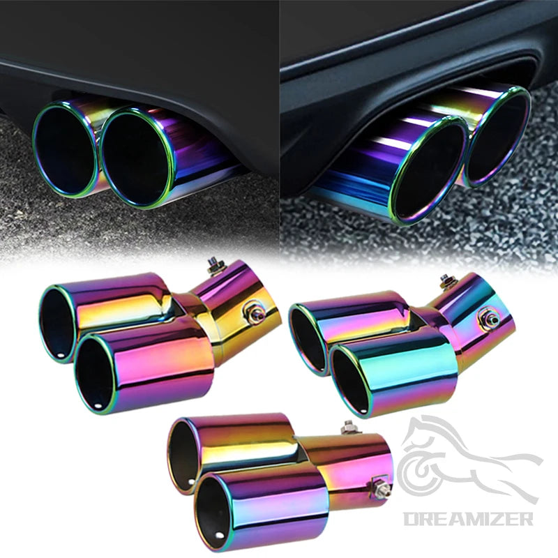Car Styling Universal Car Decoration Chrome Tail Pipe Car Exhaust Trim Muffler Pipe Tail Stainle - Automotive LED Light
