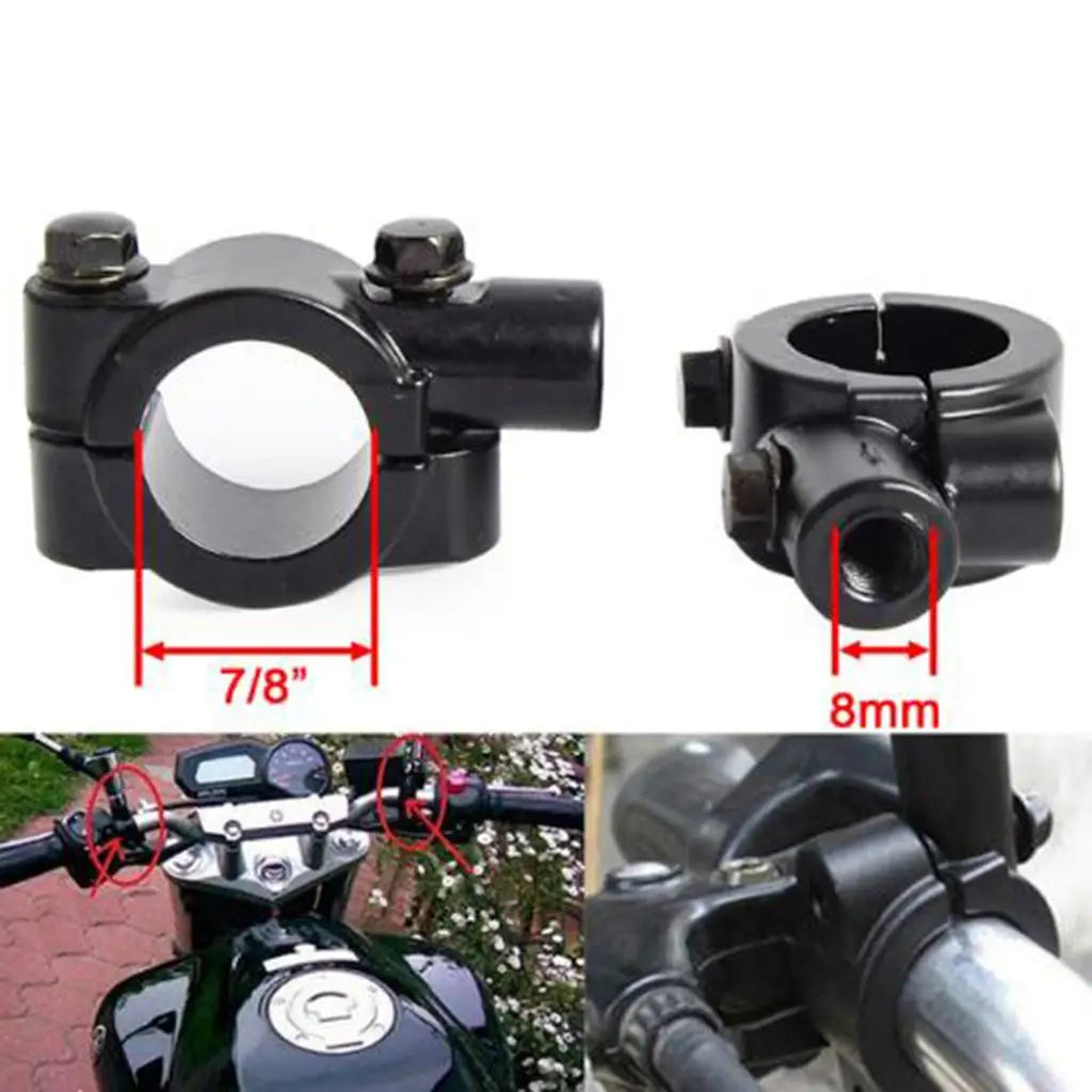 Motorcycle Rearview Mirror Holder 8mm Metal Handlebar Clamp Bracket Universal Accessory for Bike - Automotive LED Light