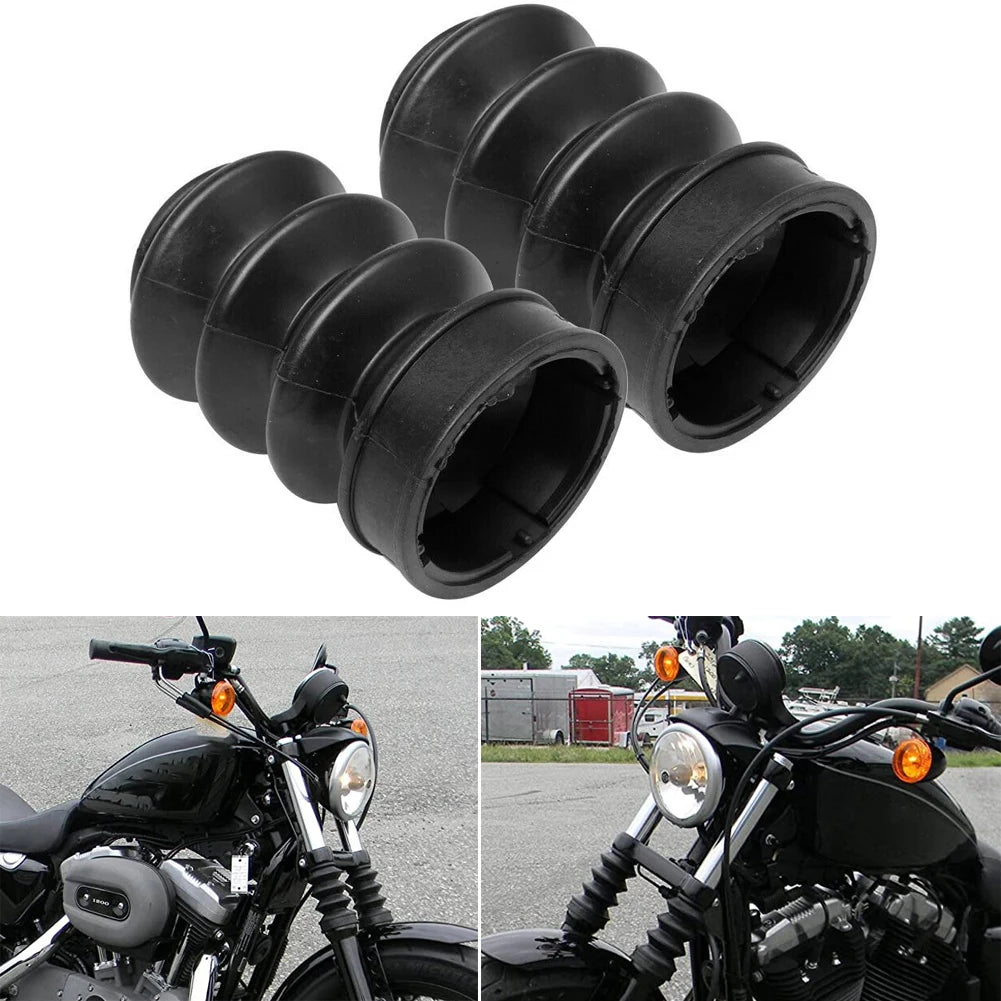 Black Motorcycle 39mm Rubber Fork Cover Gaiter Gator Boot Shock Protector Dust Guard For Harley  - Automotive LED Light