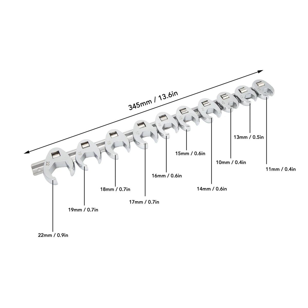 Crows Foot Wrench Set Crowfeet Wrench Adapters Easy To Use Rustproof Craved for Car Motorcycle H - Automotive LED Light
